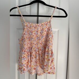 SO Pink and Orange Smocked Tiered Camisole Sleeveless Top